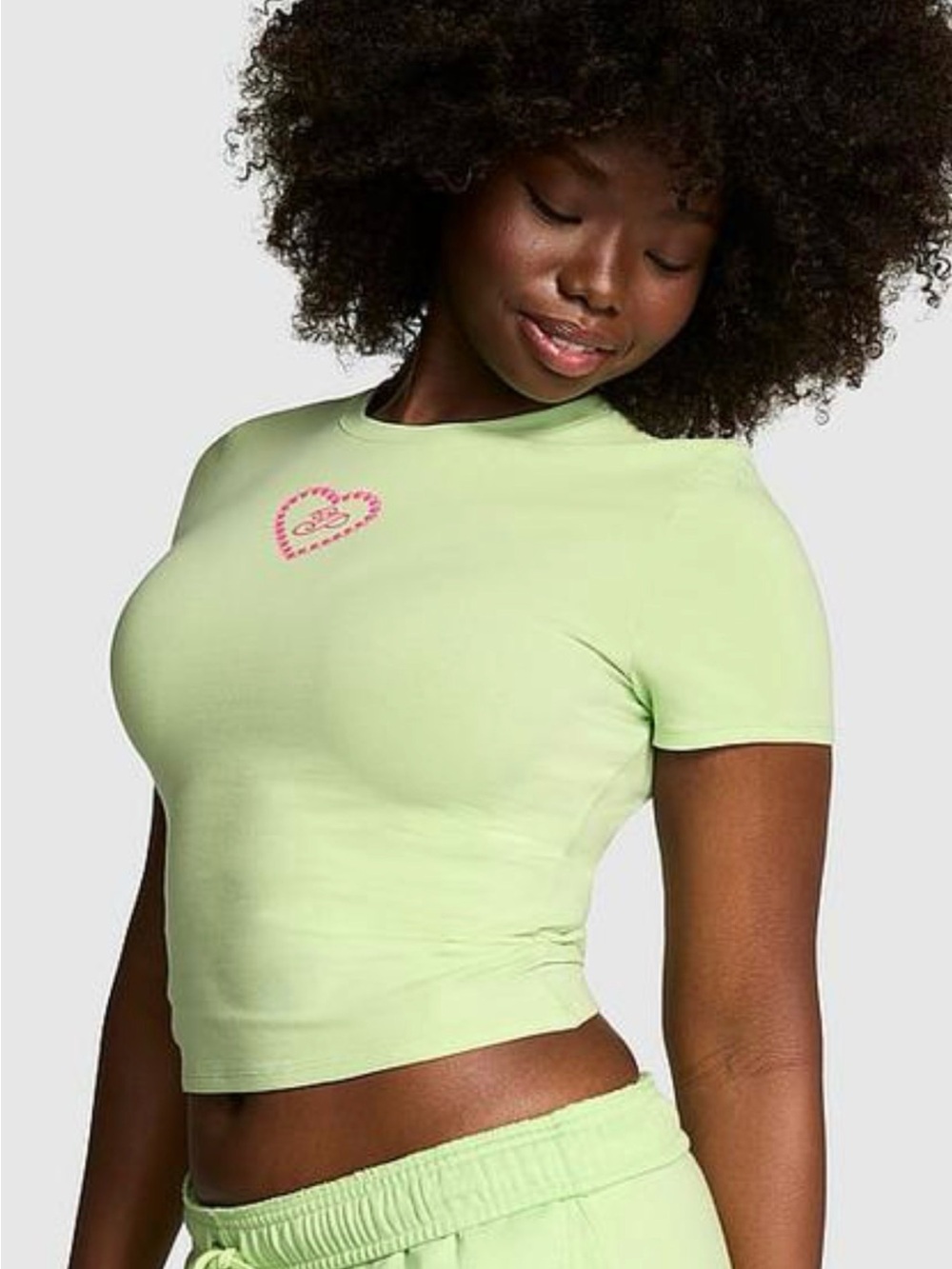 🤎 NWT Victoria’s Secret PINK Cotton Baby Tee Crop Green / Pink Small (01152)